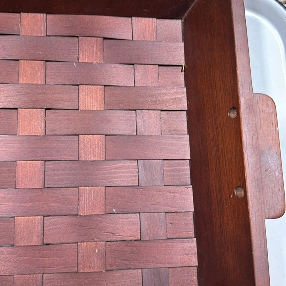 Basket Dark Wood Basket Weave Serving Tray